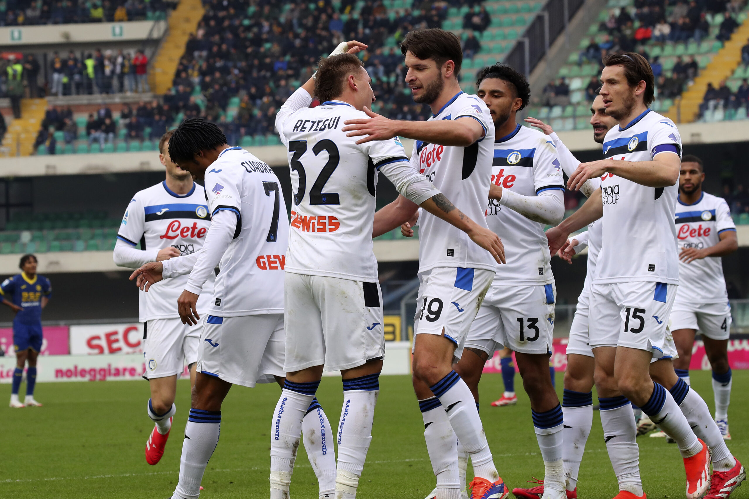 Atalanta&#039;s Mateo Retegui celebration goal 0-2 during the  Serie A enilive soccer match between Hellas Verona  and Atalanta at the Marcantonio Bentegodi Stadium, north Est Italy - Saturday, February 08, 2025. Sport - Soccer (Photo by Paola Garbuio /Lapresse) (Photo by Paola Garbuio/LaPresse/Sipa USA)
2025.02.08 Werona
pilka nozna Liga Wloska
Hellas Werona - Atalanta Bergamo
Foto Paola Garbuio/LaPresse/SIPA USA/PressFocus

!!! POLAND ONLY !!!