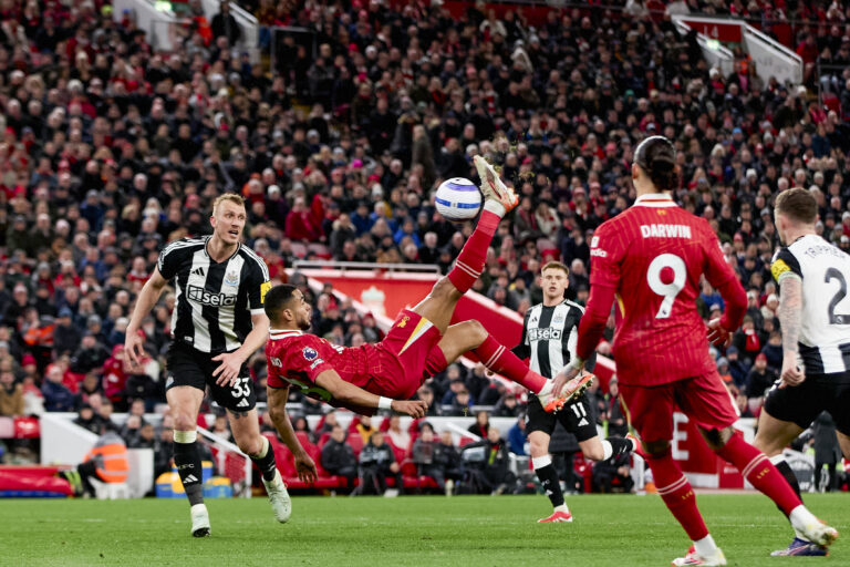 Cody Gakpo of Liverpool bicycle kick during the Premier League football match between Liverpool and Newcastle United at Anfield Stadium in Liverpool, England on 27th Feb 2025  (Kobie Abott/SPP) (Photo by Kobie Abott/SPP/Sipa USA)
2025.02.26 Liverpool 
pilka nozna liga angielska
Liverpool - Newcastle United
Foto SPP/SIPA USA/PressFocus

!!! POLAND ONLY !!!
