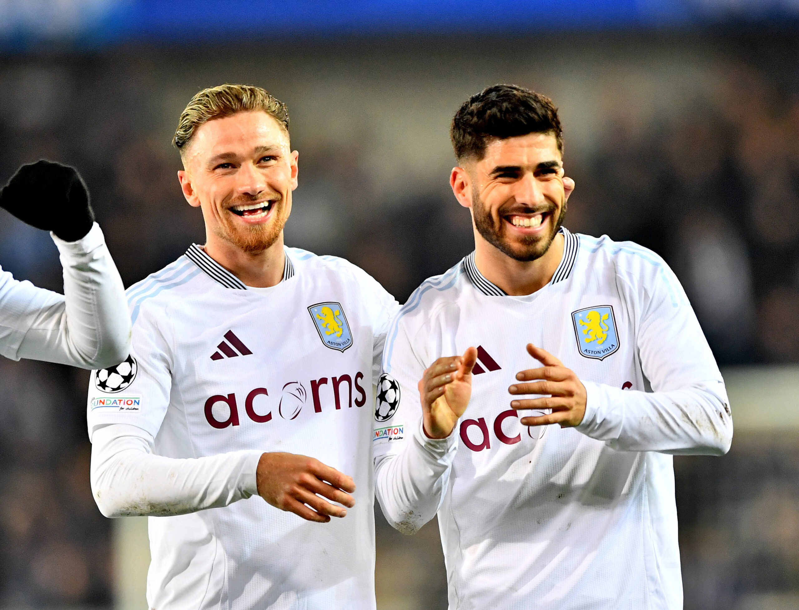 Club Brugge v Aston Viilla, UEFA Champions League,, Jan Breydel Stadium, Brugge, BEL - 04 Mar 2025 Matty Cash of Aston Villa and Marco Asensio of Aston Villa celebrate at full time. Brugge Jan Breydel Stadium Belgium BEL, UK NEWSPAPERS OUT Copyright: xMarkxEnfieldx
2025.03.04 Brugia
pilka nozna , liga mistrzow
Club Brugge - Aston Viilla
Foto IMAGO/PressFocus
!!! POLAND ONLY !!!