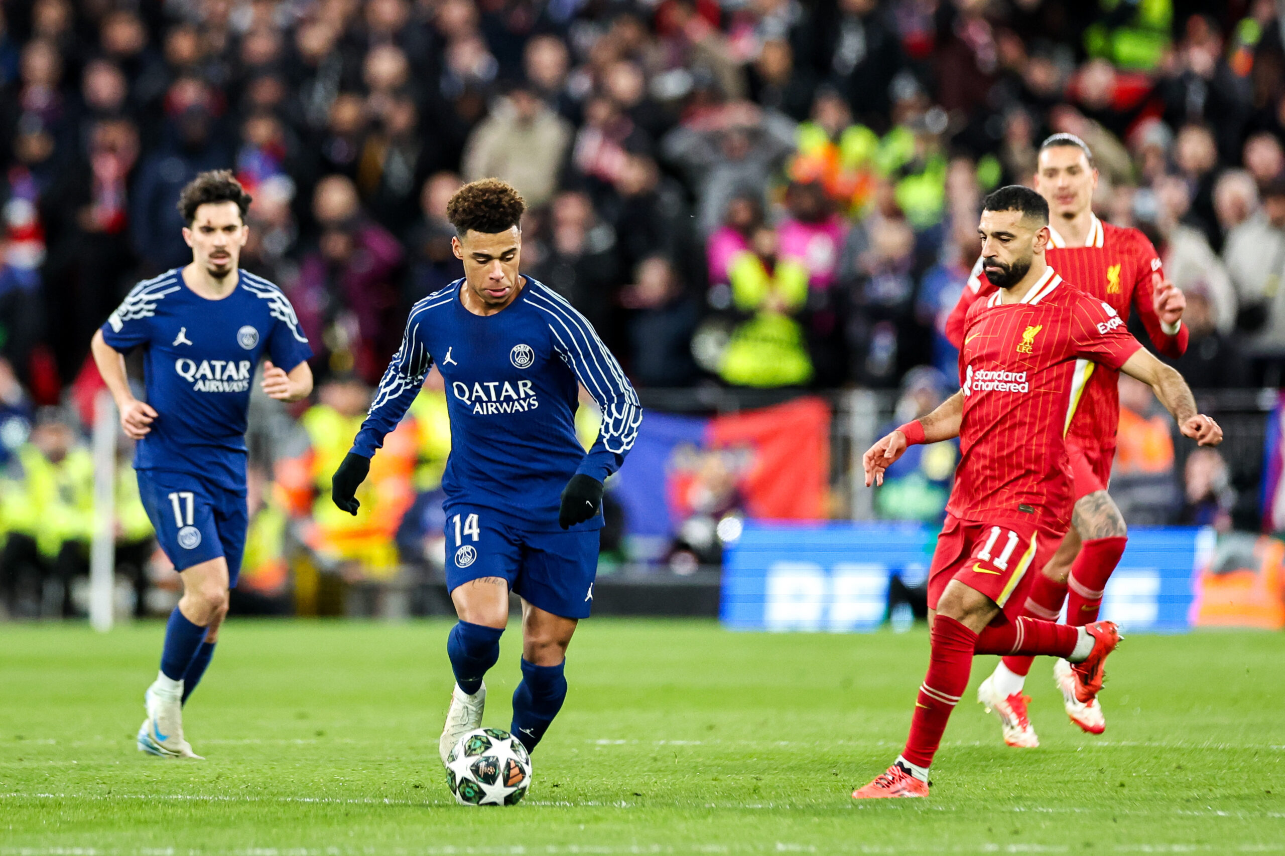 Desire Doue of Paris Saint-Germain runs with the ball during the UEFA Champions League Last 16 match Liverpool vs Paris Saint-Germain at Anfield, Liverpool, United Kingdom, 11th March 2025

(Photo by Mark Cosgrove/News Images) in Liverpool, United Kingdom on 3/11/2025. (Photo by Mark Cosgrove/News Images/Sipa USA)
2025.03.11 Liverpool 
pilka nozna liga mistrzow
FC Liverpool - PSG
Foto News Images/SIPA USA/PressFocus

!!! POLAND ONLY !!!