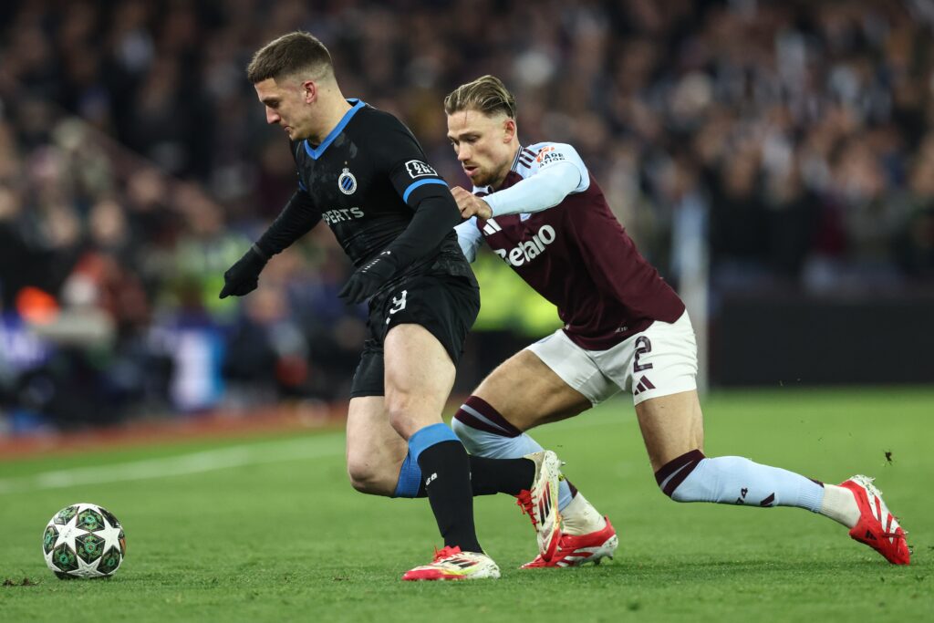 Club&#039;s Christos Tzolis and Aston Villa&#039;s Matty Cash fight for the ball during a game between English club Aston Villa and Belgian soccer Club Brugge KV, Wednesday 12 March 2025 in Birmingham, United Kingdom, the second leg of the 1/8 finals of the UEFA Champions League knockout phase. BELGA PHOTO BRUNO FAHY BELGA PHOTO BRUNO FAHY (Photo by BRUNO FAHY/Belga/Sipa USA)
2025.03.12 BIRMINGHAM
pilka nozna liga mistrzow
Aston Villa - Club Brugge KV
Foto Belga/SIPA USA/PressFocus

!!! POLAND ONLY !!!