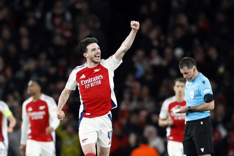 3/12/2025 - LONDON - Declan Rice of Arsenal FC celebrates the 2-1 during the UEFA Champions league match between Arsenal FC and PSV Eindhoven at Emirates Stadium on March 12, 2025 in London, England. ANP KOEN VAN WEEL /ANP/Sipa USA
2025.03.12 UEFA Champions League 2024/25 Round of 16 Second Leg
pilka nozna liga mistrzow
Arsenal FC - PSV Eindhoven
Foto ANP/SIPA USA/PressFocus

!!! POLAND ONLY !!!