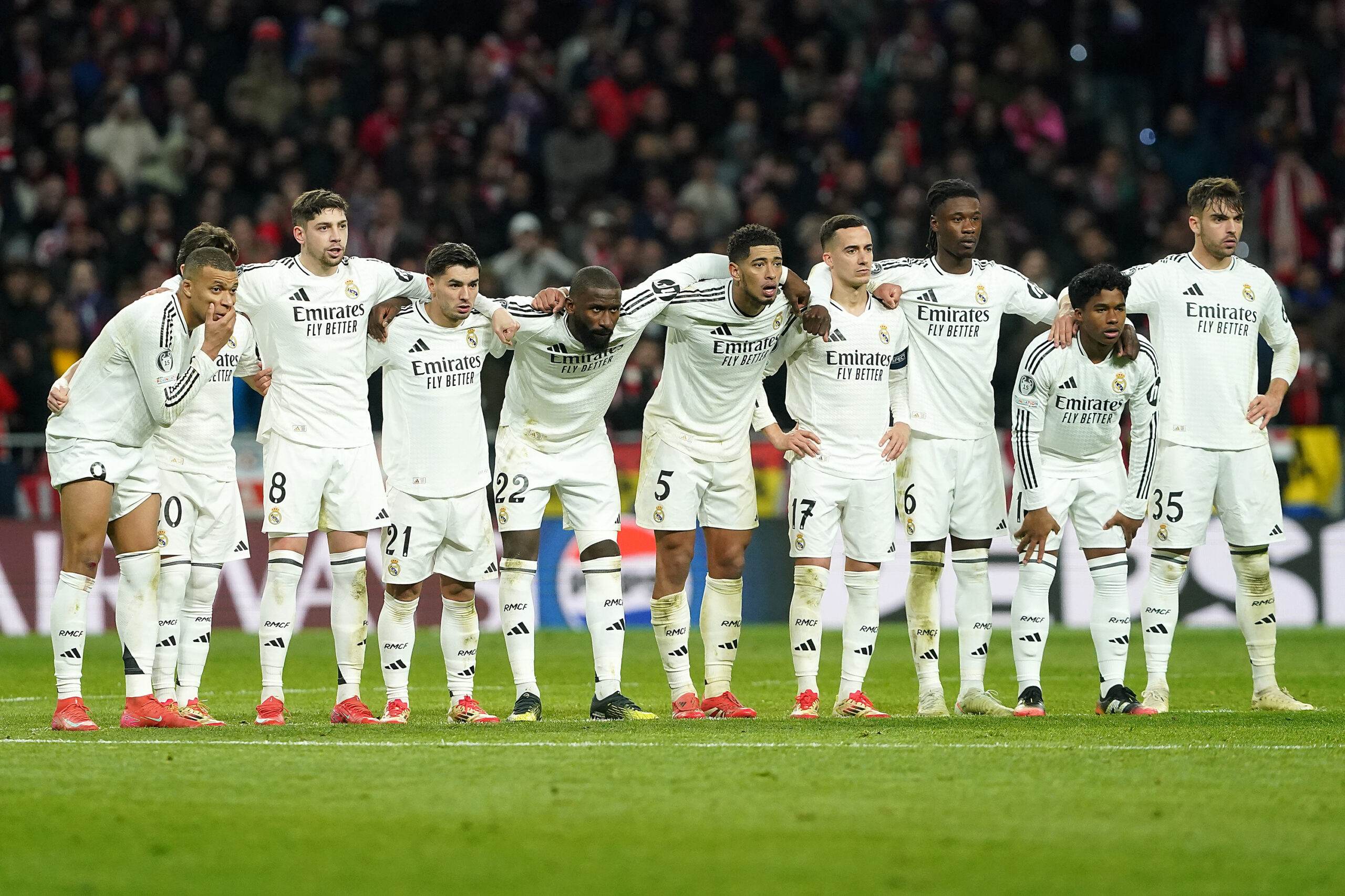 Real Madrid CF&#039;s Kylian Mbappe, Fran Garcia, Fede Valverde, Brahim Diaz, Antonio Rudiger, Jude Bellingham, Lucas Vazquez, Endrick Felipe, Aurelien Tchouameni and Raul Asencio look penalties during Champions League 2024/2025 Round of 16 2nd leg match. March 12,2025. (Photo by Acero/Alter Photos/Sipa USA)
2025.03.13 Madryt
pilka nozna liga mistrzow
Atletico Madryt - Real Madryt 
Foto Alter Photos/SIPA USA/PressFocus

!!! POLAND ONLY !!!