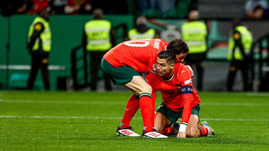 Estádio Jose Alvalade Cristiano Ronaldo and Bernardo Silva during the UEFA Nations League quarterfinal second leg match between Portugal and Denmark at Estadio Jose de Alvalade on March 23, 2025 in Lisbon, Portugal. UEFA Nations League quarterfinal - Portugal vs Denmark (Valter Gouveia/SPP) (Photo by Valter Gouveia/SPP/Sipa USA)
2025.03.23 Lizbona
pilka nozna Liga Narodow
Portugalia - Dania
Foto SPP/SIPA USA/PressFocus

!!! POLAND ONLY !!!