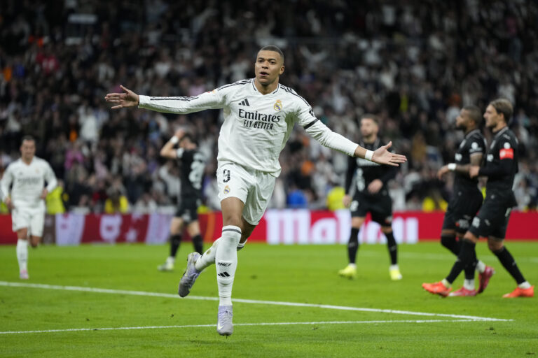 Kylian Mbappe of Real Madrid celebrates after scoring the 1-0 during the La Liga match between Real Madrid and CD Leganes played at Santiago Bernabeu Stadium on March 29, 2025 in Madrid, Spain. (Photo by Cesar Cebolla / PRESSINPHOTO)
2025.03.30 Madryt 
pilka nozna liga hiszpanska
Real Madryt - CD Leganes
Foto pressinphoto/SIPA USA/PressFocus

!!! POLAND ONLY !!!