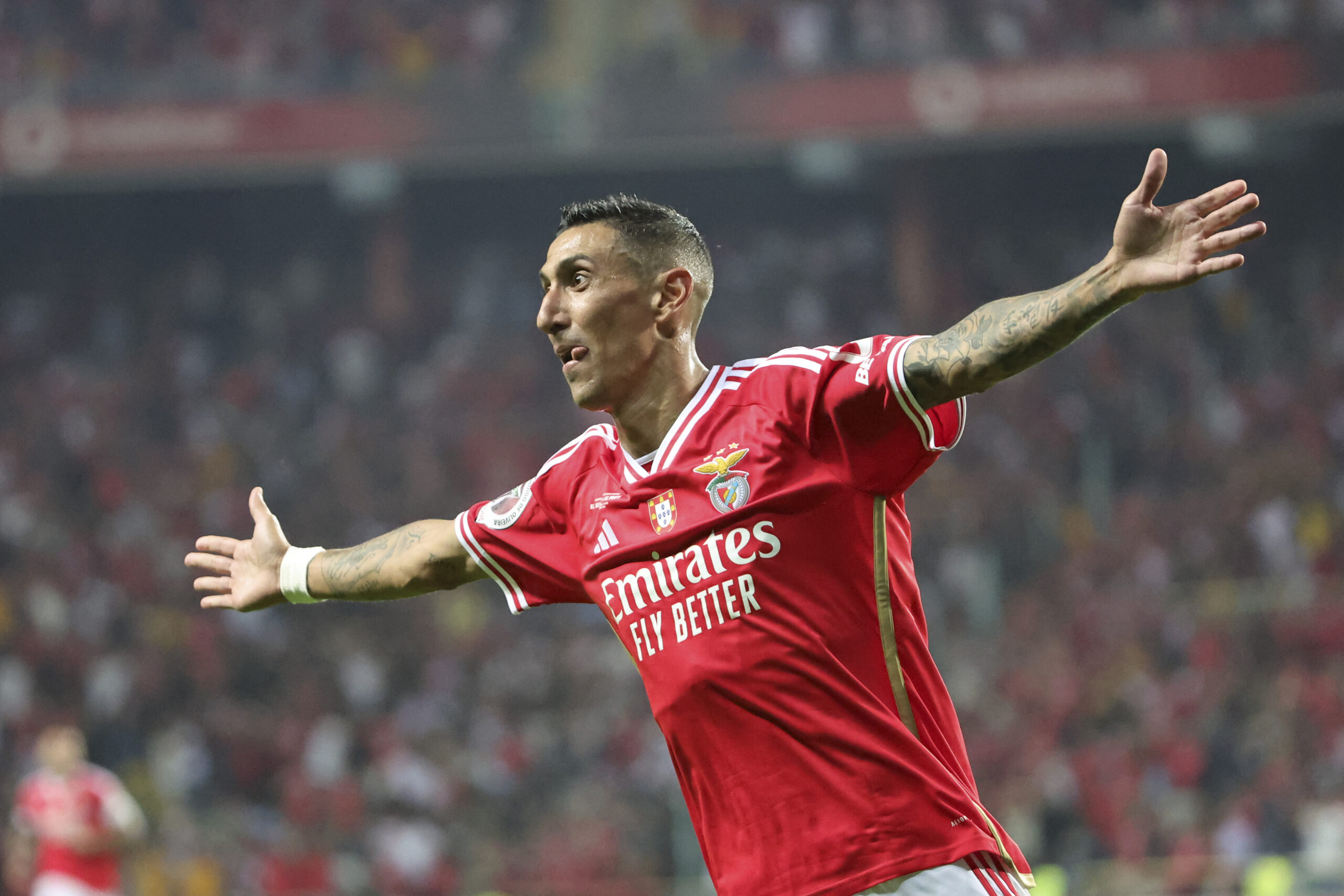 Aveiro, 09/08/2023 - Sport Lisboa e Benfica played this evening against Futebol Clube do Porto at Estadio Municipal de Aveiro, in a game counting for the 2023 Candido de Oliveira Super Cup. Angel Di Mari­a&#039;s goal celebration (Tony Dias/ Global Images/Sipa USA)
2023.08.09 Aveiro
pilka nozna superpuchar Portugalii
SL Benfica - FC Porto
Foto Global Images/SIPA USA/PressFocus

!!! POLAND ONLY !!!