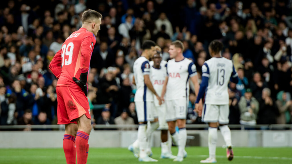 London, England, September 27 2024: Mateusz Kochalski (99 Qarabag FK) after Dominic Solanke (19 Tottenham Hotspur) goal during the UEFA Europa League game between Tottenham Hotspur and Qarabag FK at Tottenham Hotspur Stadium in London, England.  (Pedro Porru / SPP) (Photo by Pedro Porru / SPP/Sipa USA)
2024.09.26 Londyn
pilka nozna liga europy
Tottenham Hotspur - Qarabag FK
Foto SPP/SIPA USA/PressFocus

!!! POLAND ONLY !!!