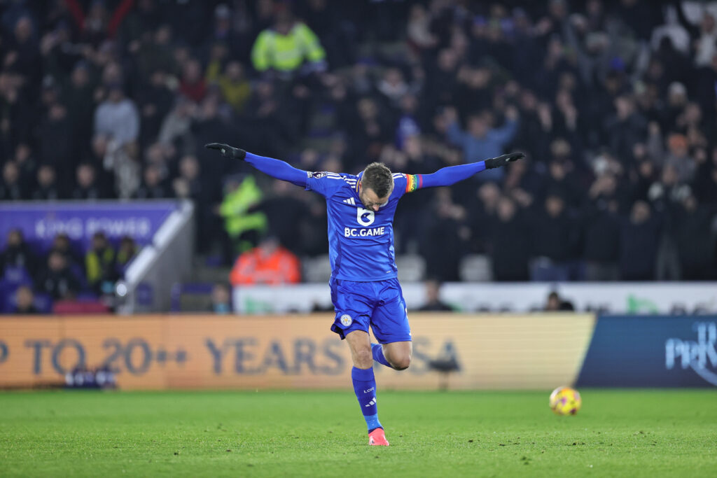 Jamie Vardy of Leicester City celebrates after scoring the teams first goal during the Premier League football match between Leicester City and West Ham United at the King Power Stadium in Leicester, England.  (James Holyoak / SPP) (Photo by James Holyoak / SPP/Sipa USA)
2024.12.03 
pilka nozna liga angielska
Leicester City - West Ham United 
Foto James Holyoak / SPP/SIPA USA/PressFocus

!!! POLAND ONLY !!!