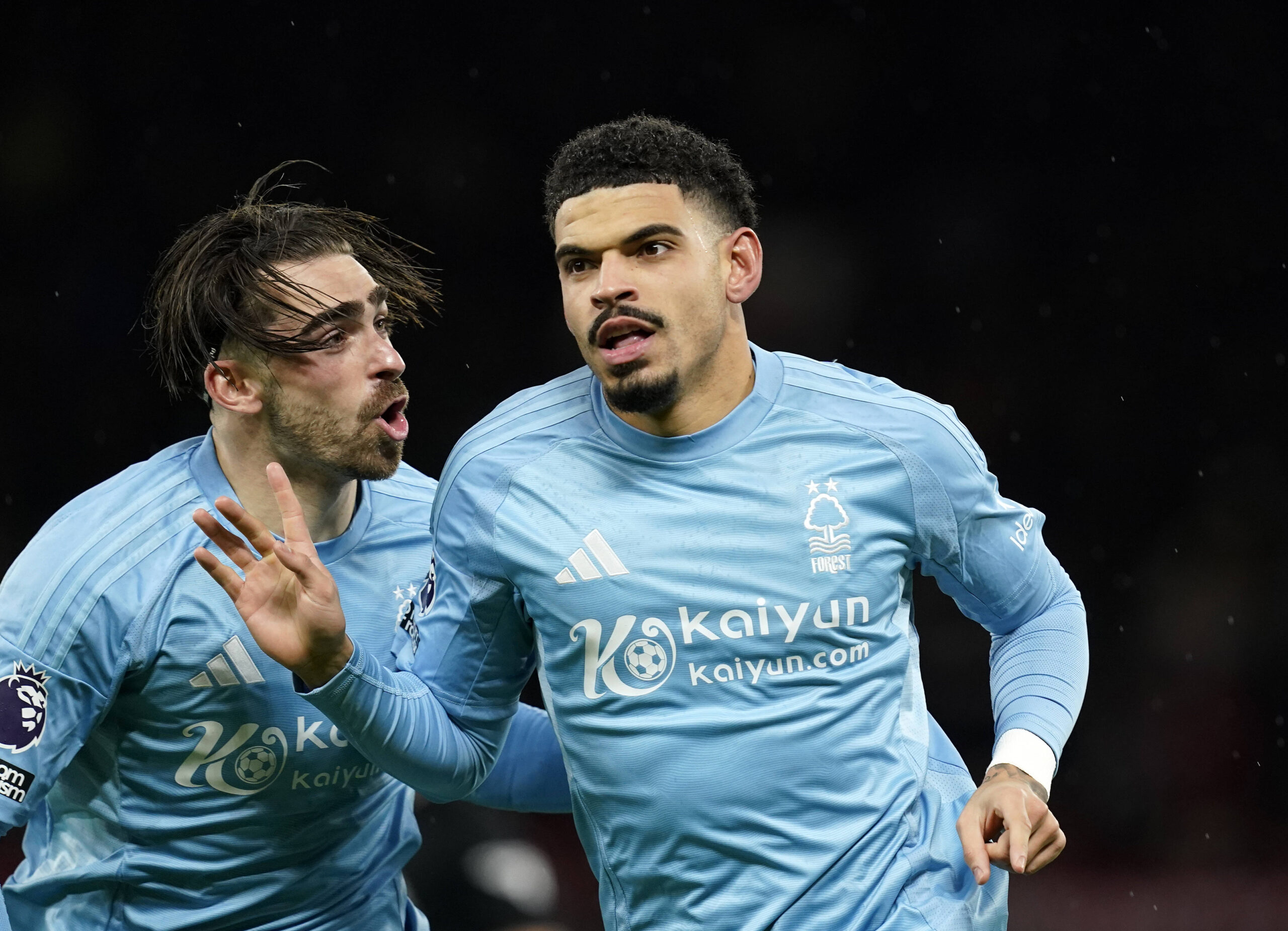 Manchester, England, 7th December 2024. Morgan Gibbs White of Nottingham Forest celebrates scoring his sides second goal during the Premier League match at Old Trafford, Manchester. Picture credit should read: Andrew Yates / Sportimage EDITORIAL USE ONLY. No use with unauthorised audio, video, data, fixture lists, club/league logos or live services. Online in-match use limited to 120 images, no video emulation. No use in betting, games or single club/league/player publications. SPI-3508-0026
2024.12.07 Manchester
pilka nozna liga angielska
Manchester United - Nottingham Forest
Foto IMAGO/PressFocus

!!! POLAND ONLY !!!