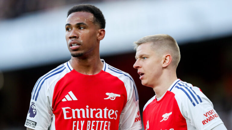 Gabriel and Oleksandr Zinchenko of Arsenal look on during the Premier League match Arsenal vs West Ham United at Emirates Stadium, London, United Kingdom, 22nd February 2025

(Photo by Izzy Poles/News Images) in London, United Kingdom on 2/22/2025. (Photo by Izzy Poles/News Images/Sipa USA)
2025.02.22 Londyn
pilka nozna liga angielska
Arsenal - West Ham United
Foto News Images/SIPA USA/PressFocus

!!! POLAND ONLY !!!