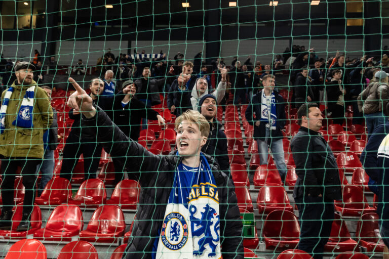 Fans of Chelsea FC celebrate the victory after the UEFA Conference League 2024/25 Round of 16 match between F.C. Copenhagen and Chelsea FC at Parken Stadium. Final score: F.C. Copenhagen 1 - 2 Chelsea FC (Photo by Kristian Tuxen Ladegaard Berg / SOPA Images/Sipa USA)
2025.03.06 Kopenhaga
pilka nozna liga konferencji
FC Kopenhaga - Chelsea Londyn
Foto SOPA Images/SIPA USA/PressFocus

!!! POLAND ONLY !!!