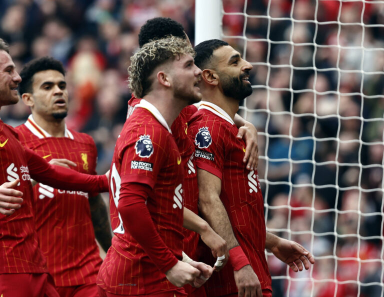 Football - 2024 / 2025 Premier League - Liverpool vs Southampton - Anfield - Saturday 8th March 2025 Mohamed Salah of Liverpool celebrates after he scores from the penalty spot to put Liverpool 2-1 ahead early in the second half, at Anfield. PUBLICATIONxNOTxINxUK
2025.03.08 Liverpool
pilka nozna , liga angielska
FC Liverpool - Southampton
Foto IMAGO/PressFocus

!!! POLAND ONLY !!!