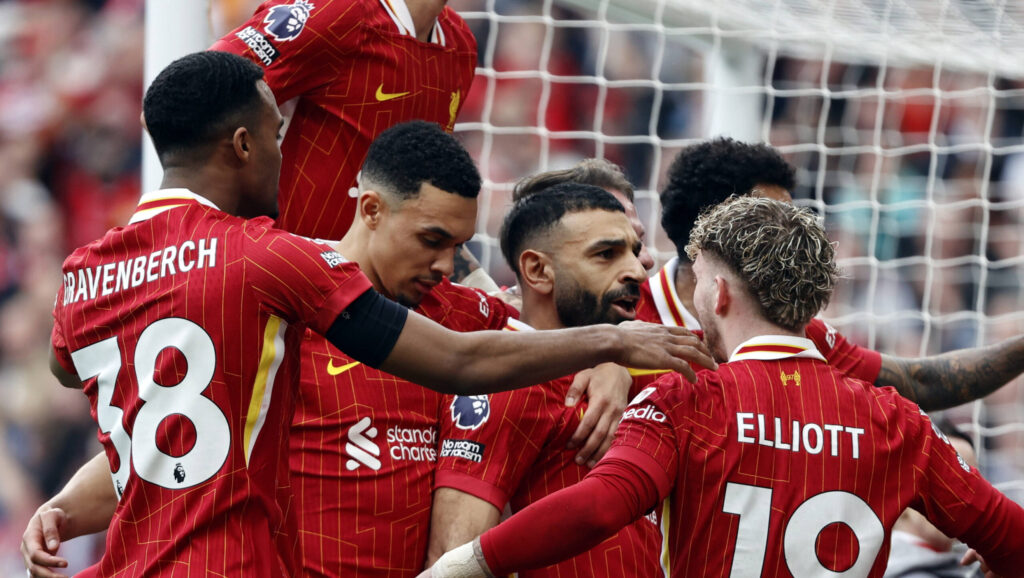 Football - 2024 / 2025 Premier League - Liverpool vs Southampton - Anfield - Saturday 8th March 2025 Mohamed Salah of Liverpool celebrates after he scores from the penalty spot to put Liverpool 2-1 ahead early in the second half, at Anfield. PUBLICATIONxNOTxINxUK
2025.03.08 Liverpool
pilka nozna , liga angielska
FC Liverpool - Southampton
Foto IMAGO/PressFocus

!!! POLAND ONLY !!!