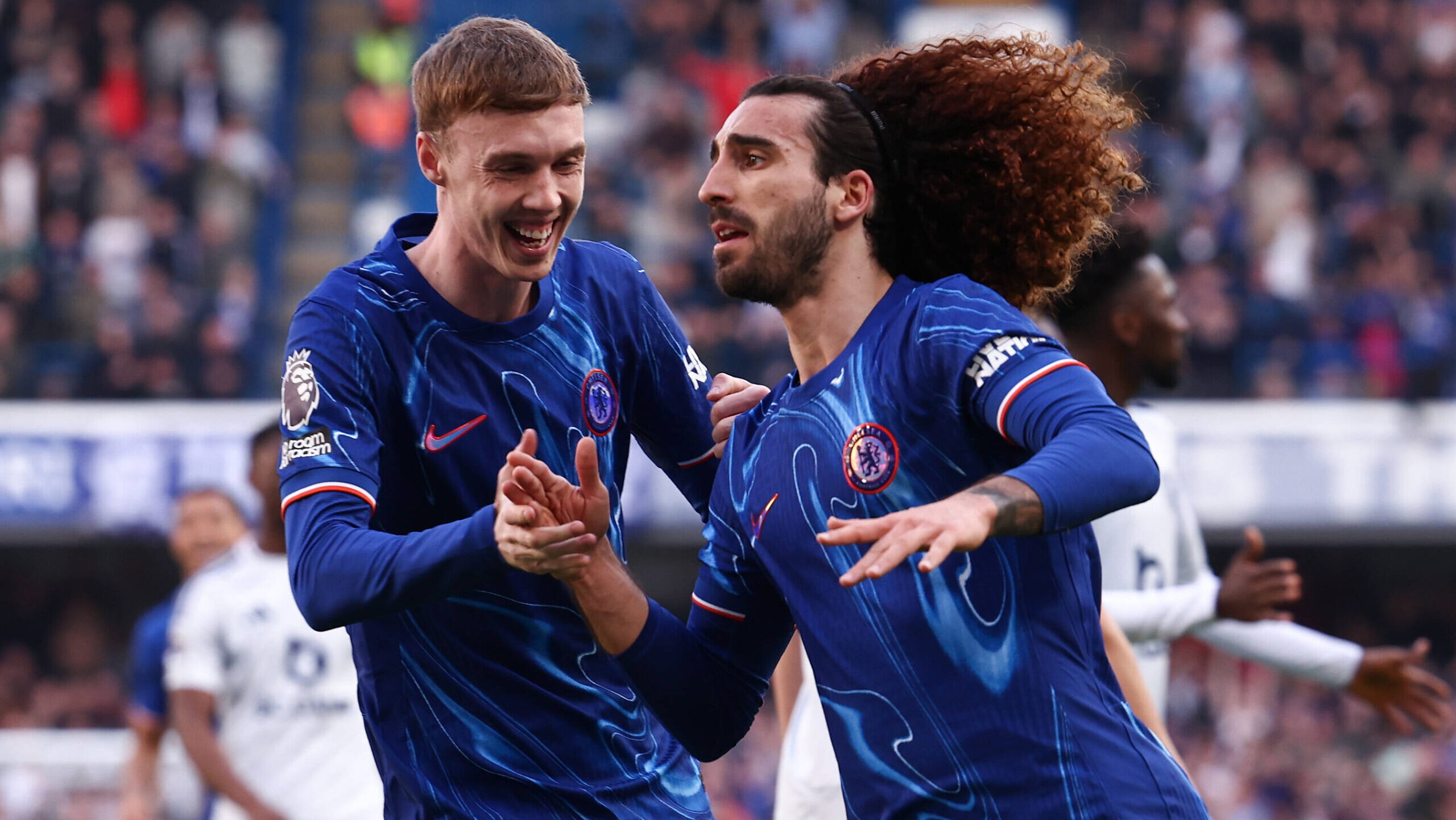 Chelsea v Leicester City Premier League 09/03/2025. GOAL 1-0 Marc Cucurella of Chelsea scores a goal and celebrates with Cole Palmer of Chelsea during the Premier League match between Chelsea and Leicester City at Stamford Bridge, London, England on 9 March 2025. London Stamford Bridge Greater London England Editorial use only DataCo restrictions apply See www.football-dataco.com , Copyright: xPaulxPhelanx PSI-21594-0029
2025.03.09 Londyn
pilka nozna , liga angielska
Chelsea Londyn - Leicester City
Foto IMAGO/PressFocus

!!! POLAND ONLY !!!