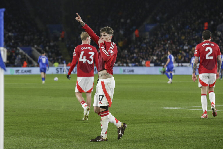 Leicester City FC v Manchester United, ManU FC Manchester United forward Alejandro Garnacho 17 scores a GOAL 0-2 and celebrates fans during the Leicester City FC v Manchester United FC English Premier League match at the King Power Stadium, Leicester, England, United Kingdom on 16 March 2025 Credit: Phil Duncan/Every Second Media Editorial use only. All images are copyright Every Second Media Limited. No images may be reproduced without prior permission. All rights reserved. Premier League and Football League images are subject to licensing agreements with Football DataCo Limited. see https://www.football-dataco.com Copyright: xIMAGO/EveryxSecondxMediax ESM-1382-0037 PhilxDuncanx/xEveryxSecondxMediax
2025.03.16 Leicester
pilka nozna , liga angielska
Leicester City - Manchester United
Foto IMAGO/PressFocus

!!! POLAND ONLY !!!