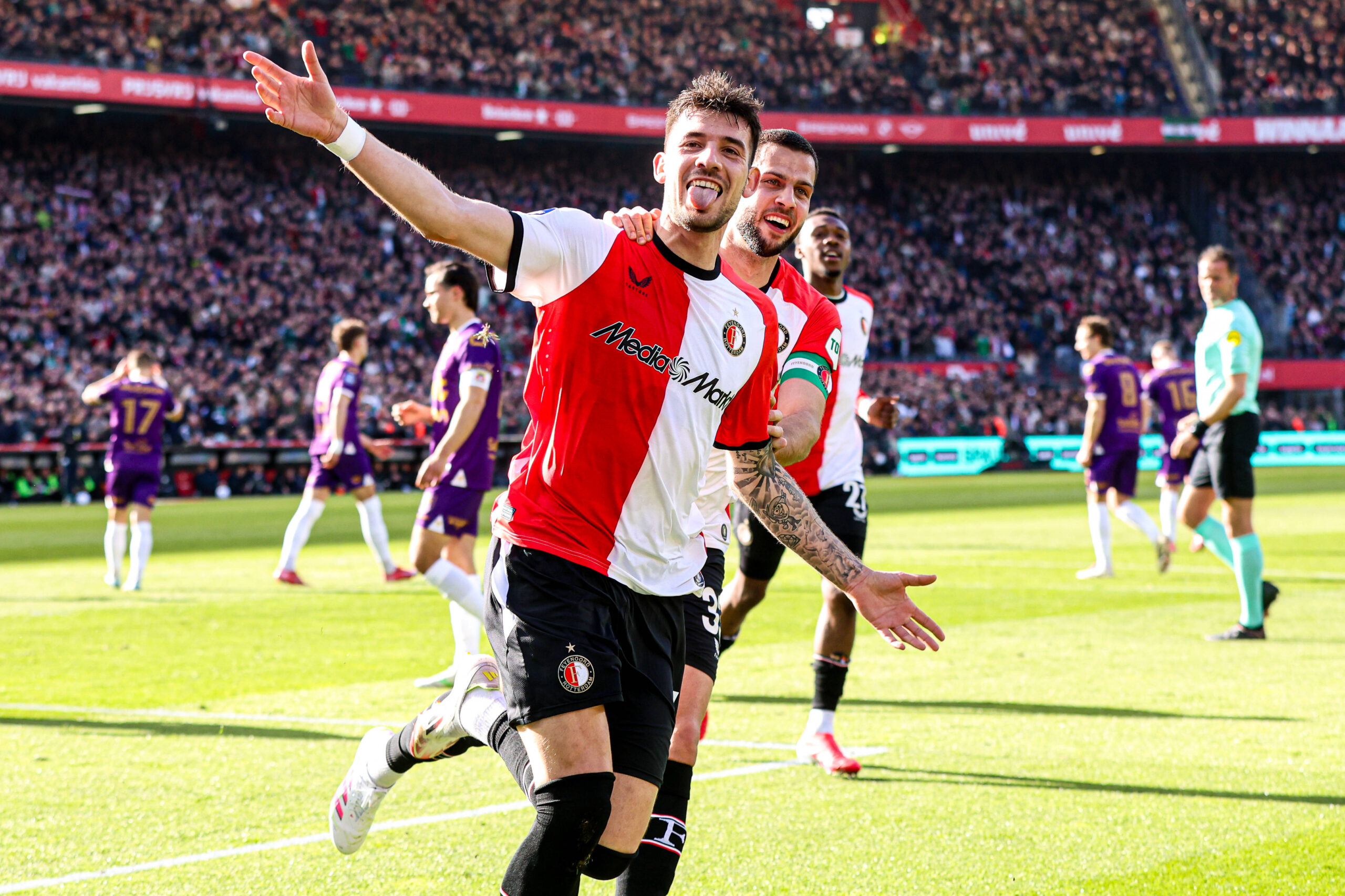 2025-03-30 Feyenoord v Go Ahead Eagles - Dutch Eredivisie ROTTERDAM, NETHERLANDS - MARCH 30: Jakub Moder of Feyenoord, David Hancko of Feyenoord celebrate the first goal during the Dutch Eredivisie match between Feyenoord and Go Ahead Eagles at Stadion Feijenoord on March 30, 2025 in Rotterdam, Netherlands. Rotterdam Stadion Feijenoord Netherlands Content not available for redistribution in The Netherlands directly or indirectly through any third parties. Copyright: xPeterxLousx
2025.03.30 Rotterdam
pilka nozna , liga holenderska
Feyenoord Rotterdam - Go Ahead Eagles
Foto IMAGO/PressFocus

!!! POLAND ONLY !!!