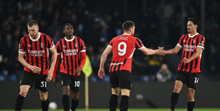 Luka Jovic of A.C. Milan celebrates after scoring the goal to make it 2-1 during the 30th day of the Serie A Championship between S.S.C. Napoli and A.C. Milan at the Diego Armando Maradona Stadium on March 30, 2025 in Naples, Italy. (Photo by Domenico Cippitelli/IPA Sport / ipa-agency.net/IPA/Sipa USA)
2025.03.31 Neapol
pilka nozna liga wloska
SSC Napoli - AC Milan
Foto IPA/SIPA USA/PressFocus

!!! POLAND ONLY !!!
