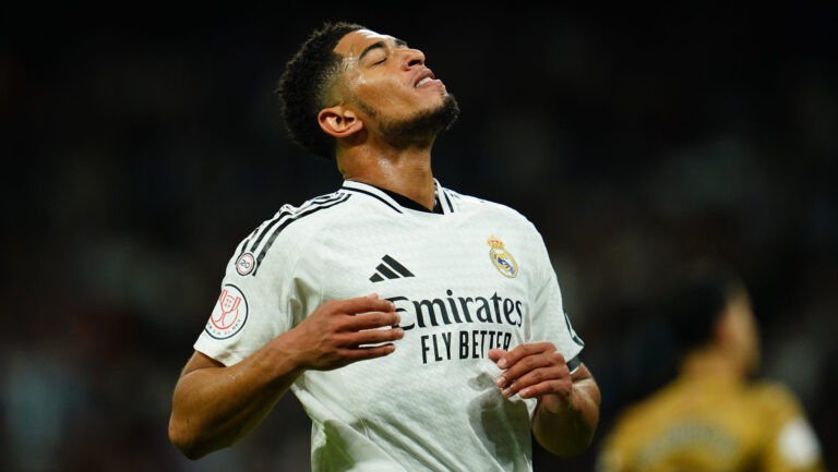 Jude Bellingham of Real Madrid during the Copa del Rey match, semi-finals, second leg, between Real Madrid and Real Sociedad played at Santiago Bernabeu Stadium on April 1, 2025 in Madrid, Spain. (Photo by Bagu Blanco / PRESSINPHOTO)
2025.04.02 Madryt
pilka nozna puchar krola
Real Madryt - Real Sociedad San Sebastian 
Foto PRESSINPHOTO/SIPA USA/PressFocus

!!! POLAND ONLY !!!