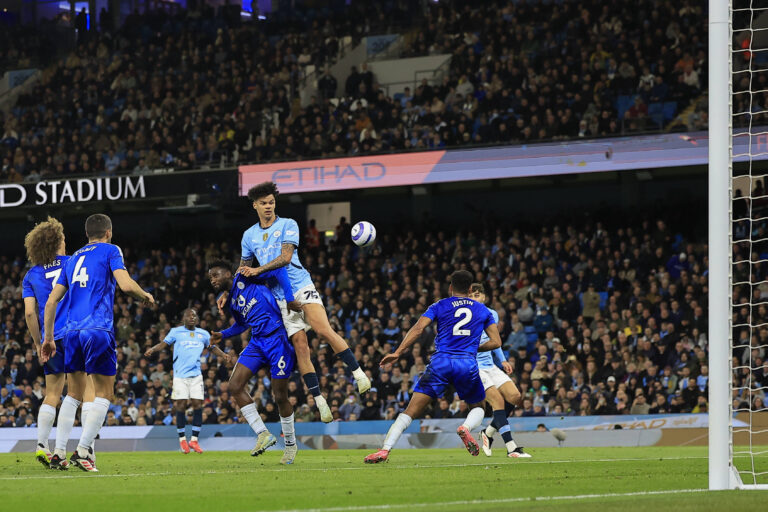 Manchester City v Leicester City Premier League 02/04/2025. Nico O Reilly 75 of Manchester City heads the ball goalwards during the Premier League match between Manchester City and Leicester City at the Etihad Stadium, Manchester, England on 2 April 2025. Manchester Etihad Stadium Manchester England Editorial use only DataCo restrictions apply See www.football-dataco.com , Copyright: xConorxMolloyx PSI-21739-0123
2025.04.02 Manchester
pilka nozna , liga angielska
Manchester City - Leicester City
Foto IMAGO/PressFocus

!!! POLAND ONLY !!!
