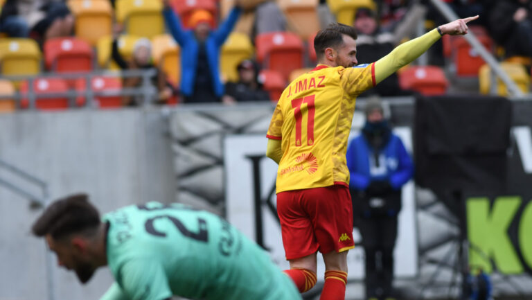 2025.04.06 Bialystok Pilka nozna PKO Ekstraklasa sezon 2024/2025 27. kolejka rozgrywek Jagiellonia Bialystok (zolto-czerwone) - Piast Gliwice N/z Jesus Imaz cieszy sie z gola dla Jagiellonii Foto Michal Kosc / PressFocus 
2025.04.06 Bialystok Football Polish PKO Ekstraklasa season 2024/2025 Jagiellonia Bialystok - Piast Gliwice Credit Michal Kosc / PressFocus