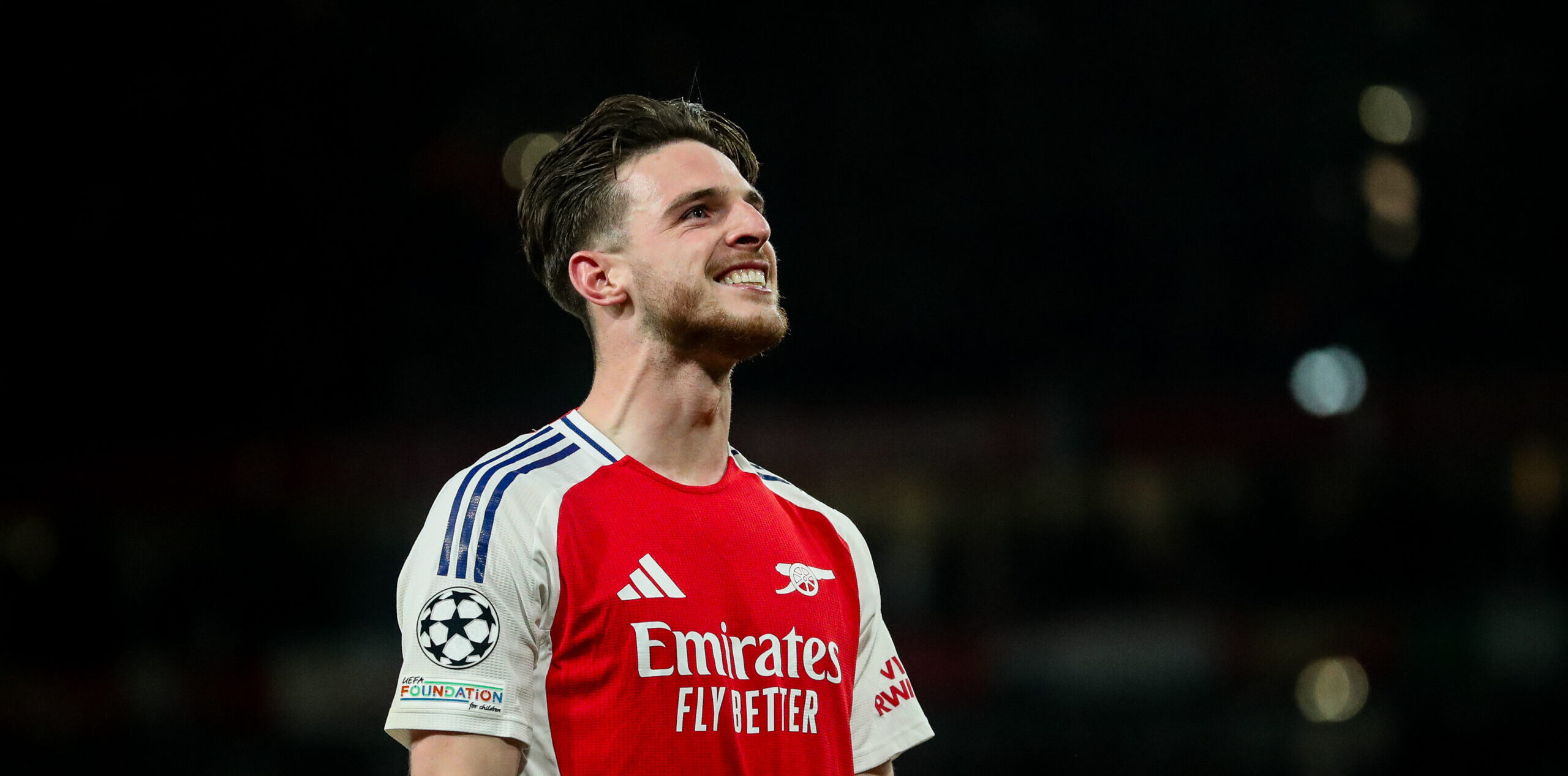 Declan Rice of Arsenal celebrates his goal to make it 1-0 during the UEFA Champions League Quarter-finals match Arsenal vs Real Madrid at Emirates Stadium, London, United Kingdom, 8th April 2025

(Photo by Izzy Poles/News Images) in London, United Kingdom on 4/8/2025. (Photo by Izzy Poles/News Images/Sipa USA)
2025.04.08 Londyn
pilka nozna liga mistrzow
Arsenal Londyn - Real Madryt
Foto News Images/SIPA USA/PressFocus

!!! POLAND ONLY !!!