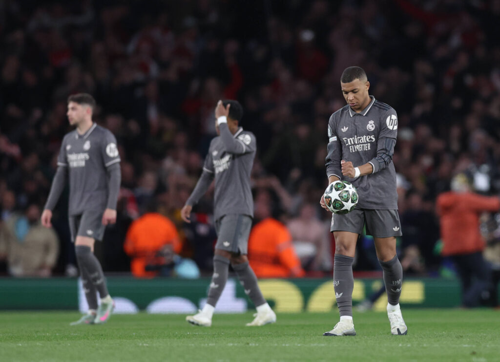 London, England, 8th April 2025. Kylian Mbappe of Real Madrid dejected during the Arsenal vs Real Madrid UEFA Champions League match at the Emirates Stadium, London. Picture credit should read: David Klein / Sportimage EDITORIAL USE ONLY. No use with unauthorised audio, video, data, fixture lists, club/league logos or live services. Online in-match use limited to 120 images, no video emulation. No use in betting, games or single club/league/player publications. SPI_070_DK_Arsenal_Real_Madrid SPI-3819-0062
2025.04.08 Londyn
pilka nozna , liga mistrzow
Arsenal Londyn - Real Madryt
Foto IMAGO/PressFocus

!!! POLAND ONLY !!!