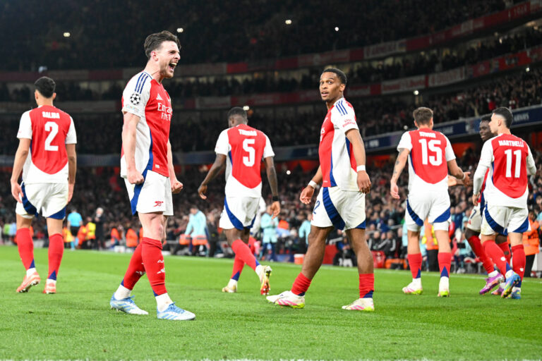 Declan Rice of Arsenal FC celebrated scoring Arsenal FC first goal in there second half during the UEFA Champions League Quarter Final match between Arsenal and Real Madrid at the Emirates Stadium, London, England on 8 April 2025. Copyright: xPhilxHutchinsonx 42970014
2025.04.08 Londyn
pilka nozna , liga mistrzow
Arsenal Londyn - Real Madryt
Foto IMAGO/PressFocus

!!! POLAND ONLY !!!
