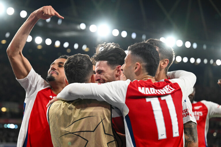 Declan Rice of Arsenal FC celebrates his second goal of the night during the UEFA Champions League Quarter Final match between Arsenal and Real Madrid at the Emirates Stadium, London, England on 8 April 2025. Copyright: xPhilxHutchinsonx 42970022
2025.04.08 Londyn
pilka nozna , Liga Mistrzow
Arsenal Londyn - Real Madryt
Foto IMAGO/PressFocus

!!! POLAND ONLY !!!