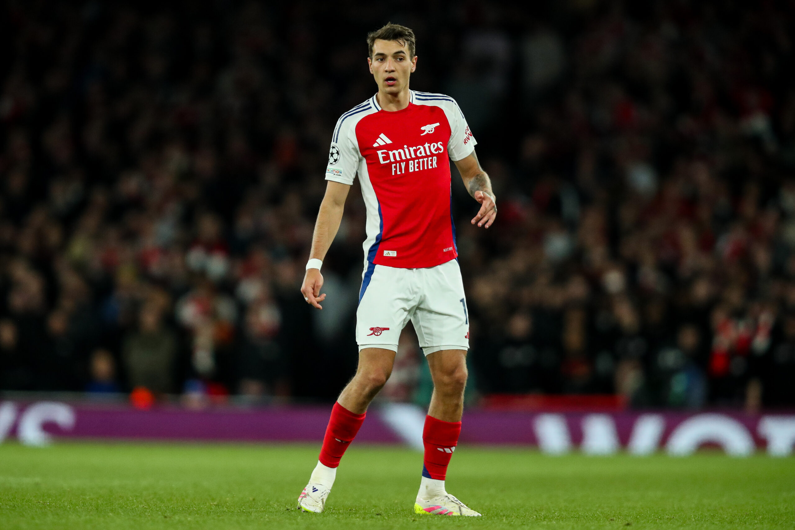 Jakub Kiwior of Arsenal looks on during the UEFA Champions League Quarter-finals match Arsenal vs Real Madrid at Emirates Stadium, London, United Kingdom, 8th April 2025

(Photo by Izzy Poles/News Images) in London, United Kingdom on 4/8/2025. (Photo by Izzy Poles/News Images/Sipa USA)
2025.04.08 Londyn
pilka nozna liga Mistrzow
Arsenal Londyn  - Real Madryt
Foto News Media/SIPA USA/PressFocus

!!! POLAND ONLY !!!
