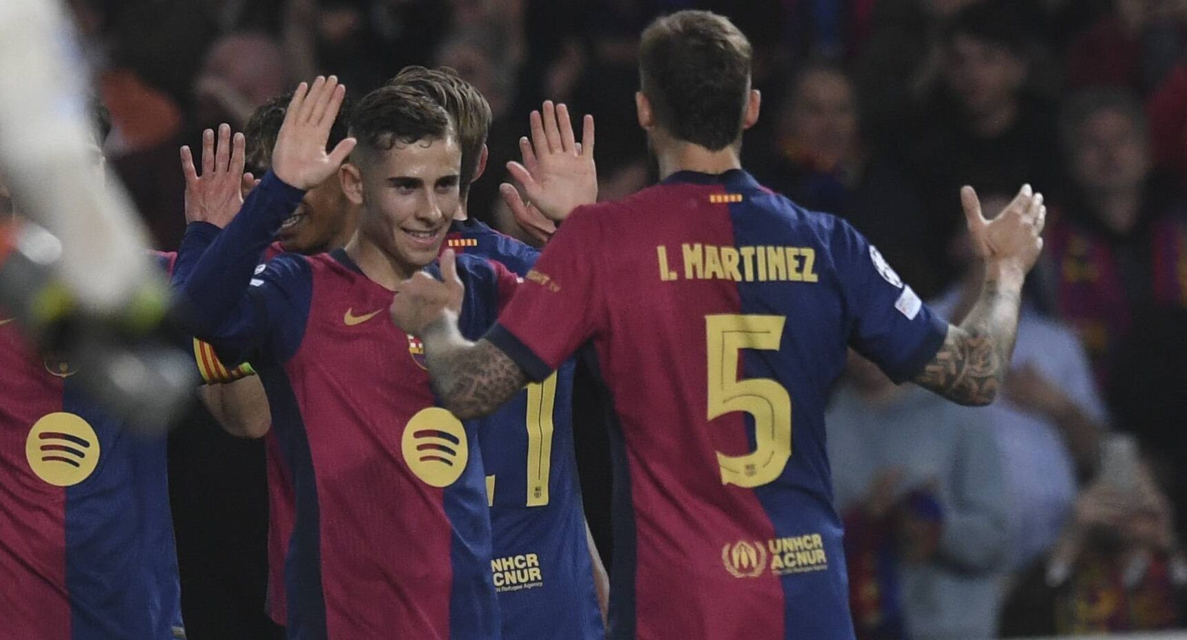 UEFA Champions League soccer match FC Barcelona, Barca vs Borussia Dortmund at Montjuic Olimpic Stadium in Barcelona. Spain 09 April 2025. Fermin and Inigo Martinez celebrate a goal 900/Cordon Press PUBLICATIONxNOTxINxFRAxESP 900/CordonxPress LOF - UEFA Champions League FC Barcelona vs Borussia Dortmund
2025.04.09 Barcelona
pilka nozna , Liga Mistrzow
FC Barcelona - Borussia Dortmund
Foto IMAGO/PressFocus

!!! POLAND ONLY !!!