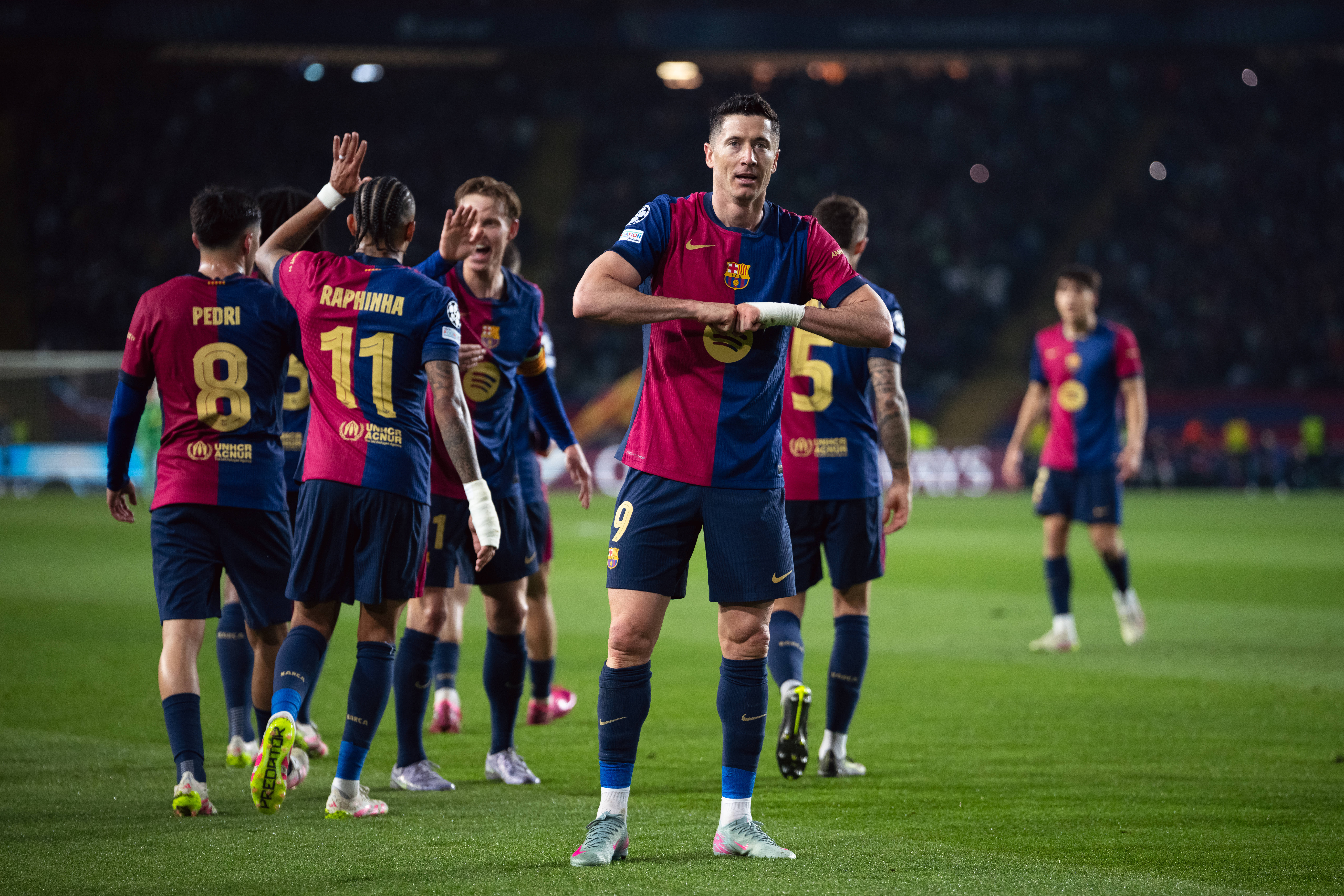 Spain-Football-Champions League - Quarters of Final First Leg - FC Barcelona, Barca v Borussia Dortmund in Barcelona, Spain. Barcelona, Spain, 9, April, 2025. Spain-Football-Champions League - Quarters of Final First Leg - FC Barcelona v Borussia Dortmund. 9 Robert Lewandowski celebrates his score. Barcelona Olympic Stadium Lluis Companys Barcelona Spain
2025.04.09 Barcelona
pilka nozna , Liga Mistrzow
FC Barcelona - Borussia Dortmund
Foto IMAGO/PressFocus
!!! POLAND ONLY !!!