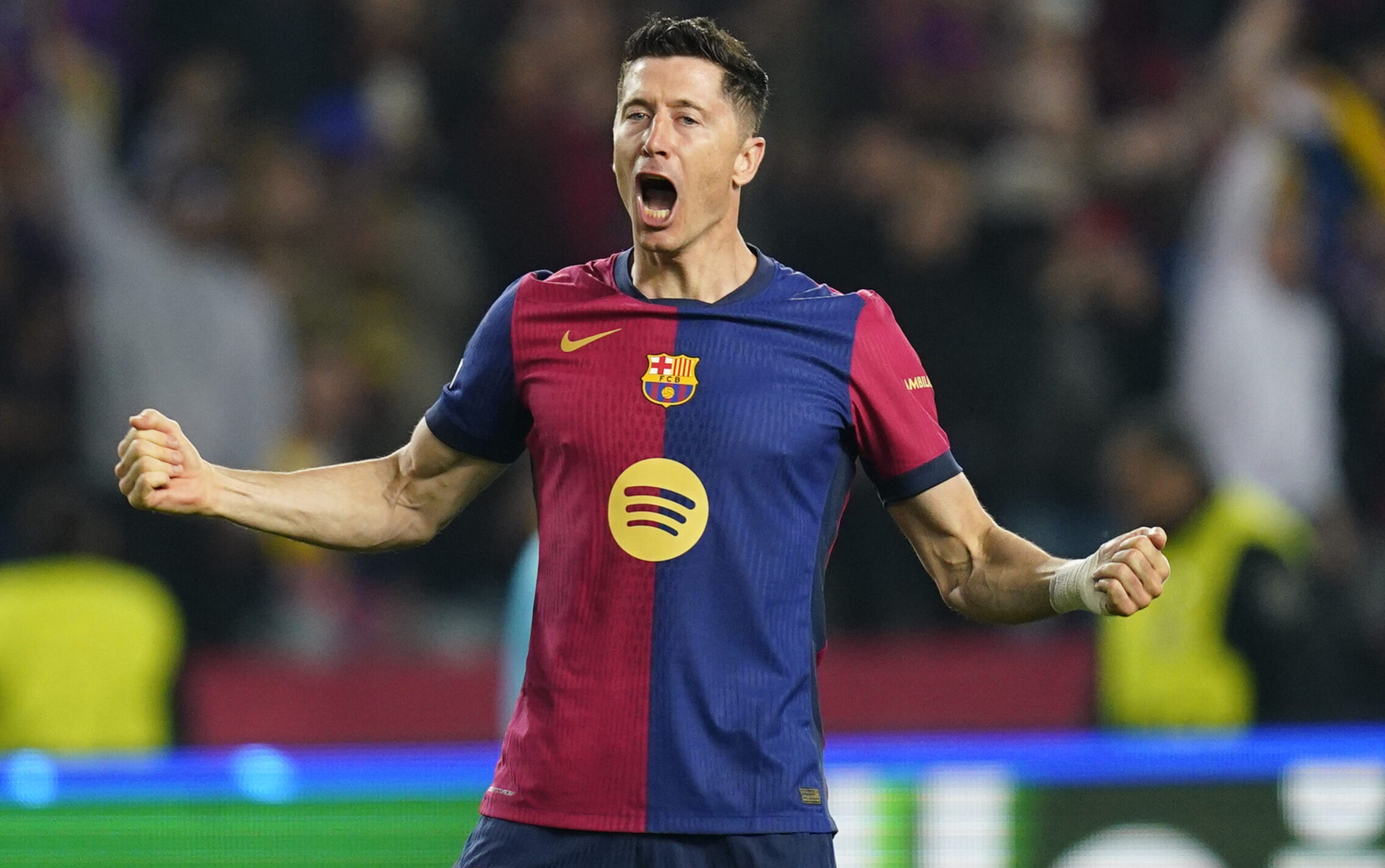 Robert Lewandowski of FC Barcelona celebrates the 2-0 during the UEFA Champions League match, Quarter-Finals, firs leg, between FC Barcelona and Borussia Dortmund played at Lluis Companys Stadium on April 9 2025 in Barcelona Spain. (Photo by Sergio Ruiz / Imago)  (Photo by pressinphoto/Sipa USA)
2025.04.09 Barcelona
pilka nozna liga mistrzow
FC Barcelona - Borussia Dortmund
Foto pressinphoto/SIPA USA/PressFocus

!!! POLAND ONLY !!!
