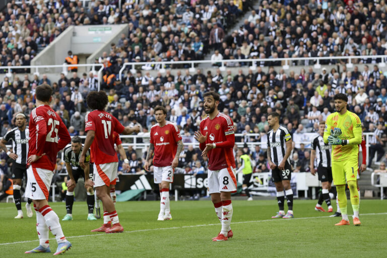 Newcastle United FC v Manchester United, ManU FC Manchester United midfielder Bruno Fernandes 8 reacts gestures during the Newcastle United FC v Manchester United FC English Premier League match at St.James Park, Newcastle, England, United Kingdom on 13 April 2025 Credit: Phil Duncan/Every Second Media Editorial use only. All images are copyright Every Second Media Limited. No images may be reproduced without prior permission. All rights reserved. Premier League and Football League images are subject to licensing agreements with Football DataCo Limited. see https://www.football-dataco.com Copyright: xIMAGO/EveryxSecondxMediax ESM-1417-0054 PhilxDuncanx/xEveryxSecondxMediax
2025.04.13 Newcastle
pilka nozna , liga angielska
Newcastle United - Manchester United
Foto IMAGO/PressFocus

!!! POLAND ONLY !!!