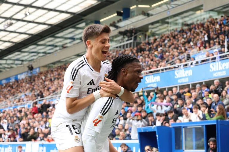 Spanish La Liga EA Sports soccer match Alaves vs Real Madrid at Mendizorroza Stadium in Alava, Spain 13 April 2025
Camavinga and Arda Guler celebrate a goal
(Photo by Cordon Press/Sipa USA)
2025.04.13 Vitoria
pilka nozna liga hiszpanska
Deportivo Alaves - Real Madryt
Foto Cordon/SIPA USA/PressFocus
!!! POLAND ONLY !!!