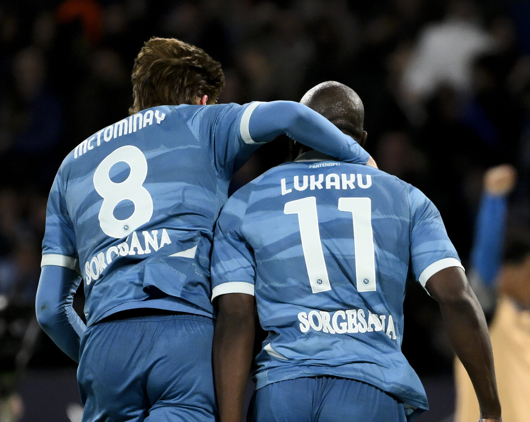 Romelu Lukaku of SSC Napoli (r) celebrates with Scott McTominay after scoring the goal of 2-0 during the Serie A football match between SSC Napoli and Empoli FC at Diego Armando Maradona stadium in Napoli (Italy), April 14, 2025./Sipa USA *** No Sales in France and Italy ***
2025.04.14 Neapol
pilka nozna liga wloska
Napoli - Empoli
Foto Insidefoto/SIPA USA/PressFocus

!!! POLAND ONLY !!!