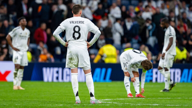 Real Madrid CF vs Arsenal FC - UEFA Champions League 2024/25 Quarter Final Second Leg Players of Real Madrid CF from L to R Aurelien Tchouameni, Federico Valverde, Luka Modric, Antonio Rudiger looks disappointed at the end of the UEFA Champions League 2024/25 Quarter Final Second Leg match between Real Madrid C.F. and Arsenal FC at Estadio Santiago Bernabeu on April 16, 2025 in Madrid, Spain. Madrid Estadio Santiago Bernabeu Madrid Spain Copyright: xAlbertoxGardinx AGardin_20250416_Football_Champions_Real_Madrid_Arsenal_0369
2025.04.16 Madryt
pilka nozna , Liga Mistrzow
Real Madryt - Arsenal Londyn
Foto IMAGO/PressFocus
!!! POLAND ONLY !!!