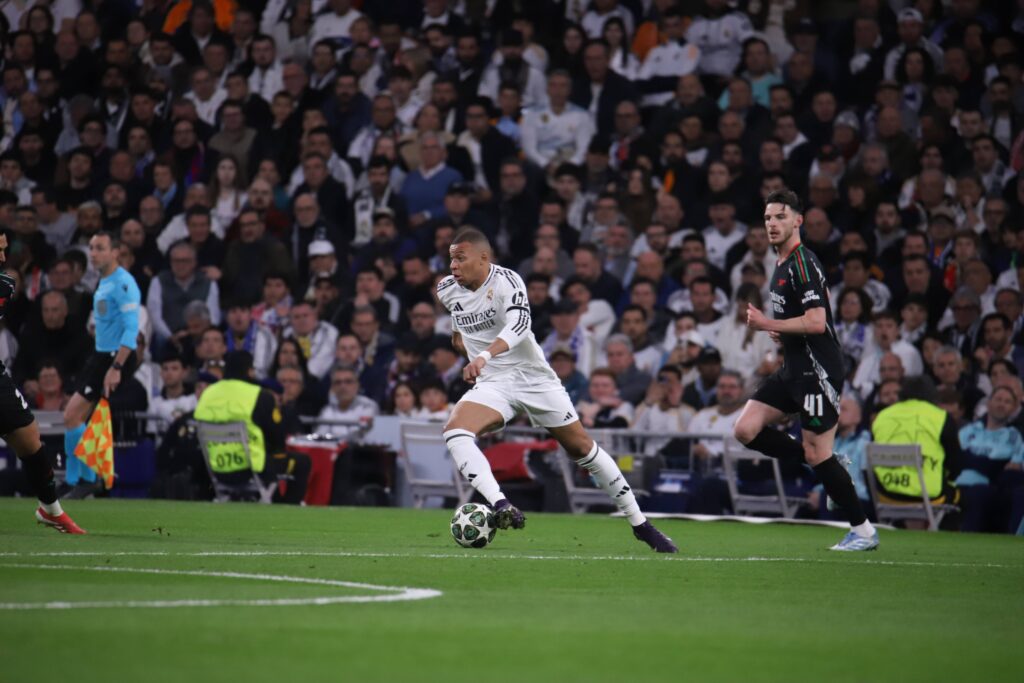 UEFA Champions League soccer match Real Madrid vs Arsenal at Santiago Bernabeu stadium in Madrid. Spain 16 April 2025
Kylian Mbappe

(Photo by Cordon Press/Sipa USA)
2025.04.16 Madryt
pilka nozna liga mistrzow
Real Madryt - Arsenal Londyn
Foto Cordon/SIPA USA/PressFocus

!!! POLAND ONLY !!!