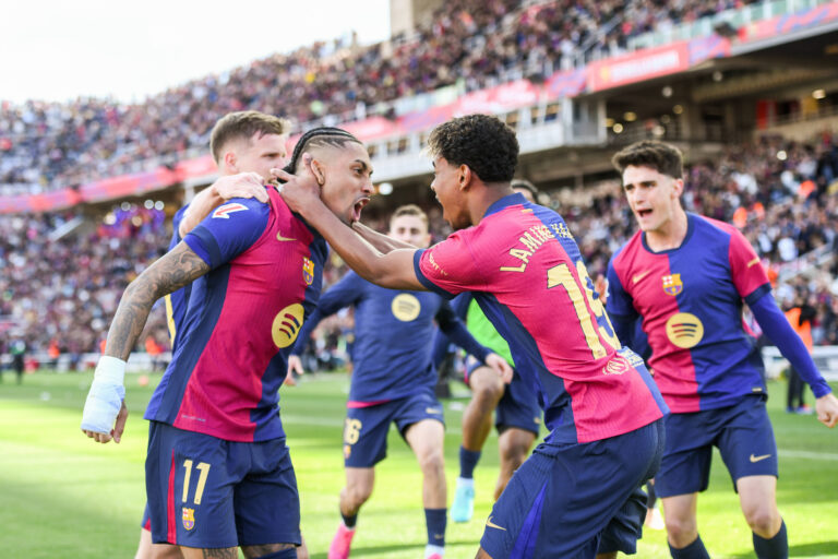 FC Barcelona, Barca v REAL CELTA OLIMPIC STADIUM LLUIS COMPANYS. MONTJUIC,BARCELONA. April 19, 2025 FC BARCELONA vs REAL CELTA April 19 ,2025 Raphina 11 of FC Barcelona celebrates scoring his team s fourth goal with Lamine Yamal 19 of FC Barcelona during the match between FC Barcelona and Real Celta corresponding to the thirty two day of La Liga EA Sports at at Olimpic Stadium Lluis Companys of Montjuic in Barcelona, Spain. Barcelona ESP Copyright: xS.xRosx
2025.04.19 Barcelona
pilka nozna , liga hiszpanska
FC Barcelona - Celta Vigo
Foto IMAGO/PressFocus
!!! POLAND ONLY !!!