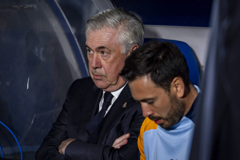 Getafe CF vs Real Madrid CF - La Liga EA Sports 2024/25 Carlo Ancelotti, head coach of Real Madrid CF, sits on the bench during the La Liga EA Sports 2024/25 football match between Getafe CF and Real Madrid CF at Estadio Coliseum on April 23, 2025 in Getafe, Spain. Madrid Estadio Coliseum Madrid Spain Copyright: xAlbertoxGardinx AGardin_Foot_Liga_Geta_Rea_Mad_0015
2025.04.23 Madryt
pilka nozna , liga hiszpanska
Getafe CF - Real Madryt
Foto IMAGO/PressFocus

!!! POLAND ONLY !!!