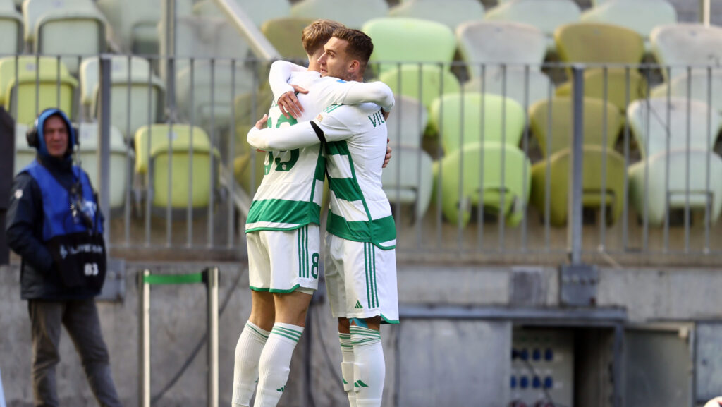 2025.04.26 Gdansk Pilka nozna PKO BP Ekstraklasa sezon 2024/2025 Lechia Gdansk - Piast Gliwice N/z Tomas Bobcek gol bramka radosc Bohdan Wjunnyk Viunnyk Foto Piotr Matusewicz / PressFocus

2025.04.26 Gdansk
Football Polish PKO BP Ekstraklasa season 2024/2025 
Lechia Gdansk - Piast Gliwice 
Tomas Bobcek gol bramka radosc Bohdan Wjunnyk Viunnyk 
Credit: Piotr Matusewicz / PressFocus