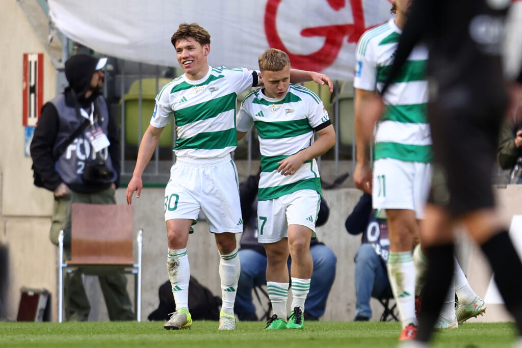 2025.04.26 Gdansk Pilka nozna PKO BP Ekstraklasa sezon 2024/2025 Lechia Gdansk - Piast Gliwice N/z Maksym Chlan Khlan Anton Tsarenko Carenko gol bramka radosc Foto Piotr Matusewicz / PressFocus

2025.04.26 Gdansk
Football Polish PKO BP Ekstraklasa season 2024/2025 
Lechia Gdansk - Piast Gliwice 
Maksym Chlan Khlan Anton Tsarenko Carenko gol bramka radosc 
Credit: Piotr Matusewicz / PressFocus
