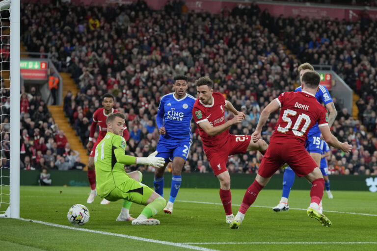 Jakub Stolarczyk #41 of Leicester City saves from Ben Doak #50 of Liverpool during the Carabao Cup Third Round match Liverpool vs Leicester City at Anfield, Liverpool, United Kingdom, 27th September 2023

(Photo by Steve Flynn/News Images) in Liverpool, United Kingdom on 9/27/2023. (Photo by Steve Flynn/News Images/Sipa USA)
2023.09.27 Liverpool
pilka nozna puchar ligi angielskiej
Liverpool - Leicester City
Foto Steve Flynn/News Images/SIPA USA/PressFocus

!!! POLAND ONLY !!!