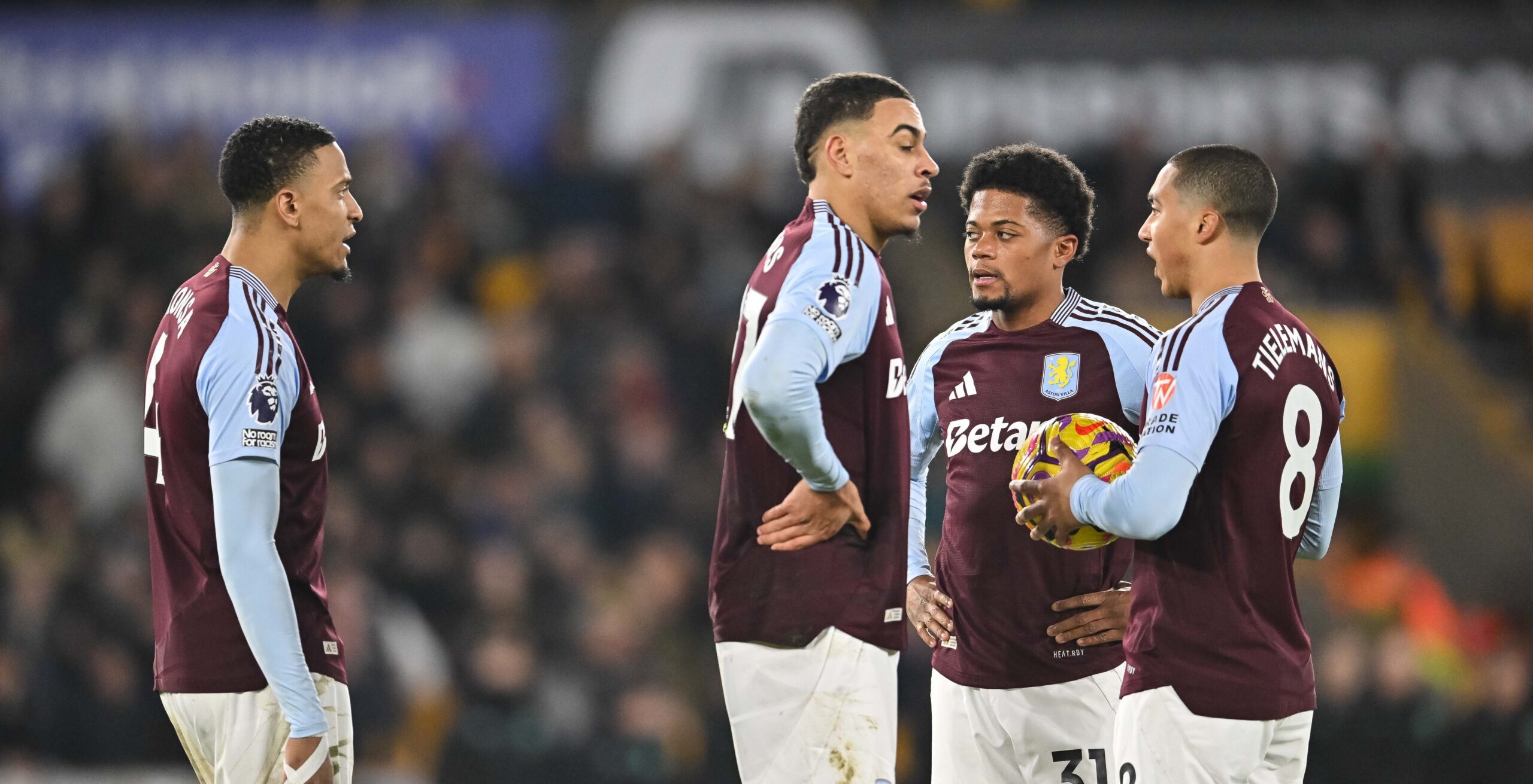 Leon Bailey of Aston Villa, Youri Tielemans of Aston Villa, Morgan Rogers of Aston Villa and Ezri Konsa of Aston Villa during the Premier League match at Molineux, Wolverhampton
Picture by Martin Cobb/Focus Images Ltd 07807496508
01/02/2025
2025.02.01 Wolverhampton
pilka nozna liga angielska
Wolverhampton Wanderers - Aston Villa
Foto Martin Cobb/Focus Images/MB Media/PressFocus
!!! POLAND ONLY !!!