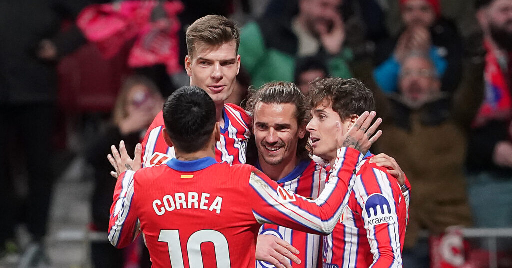 Atletico de Madrid&#039;s Angel Correa, Alexander Sorloth, Antoine Griezmannn and Rodrigo Riquelme celebrate goal during La Liga match. February 1,2025. (Photo by Acero/Alter Photos/Sipa USA)
2025.02.01 Madryt
pilka nozna liga hiszpanska
Atletico Madryt - RCD Mallorca
Foto Acero/Alter Photos/SIPA USA/PressFocus

!!! POLAND ONLY !!!