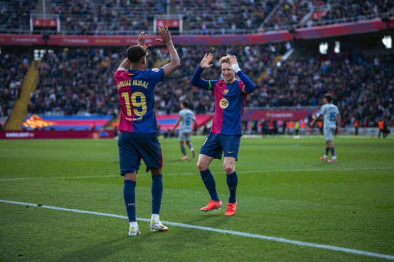 (250203) -- BARCELONA, Feb. 3, 2025 (Xinhua) -- Lamine Yamal (L) and Frenkie De Jong of FC Barcelona celebrate scoring during the LaLiga football match between FC Barcelona and Deportivo Alaves, in Lluis Companys Olympic Stadium, Barcelona, Spain, on Feb. 2, 2025. (Photo by Joan Gosa/Xinhua)

2025.02.02 Barcelona
pilka nozna liga hiszpanska
FC Barcelona - Deportivo Alaves
Foto Joan Gosa/Xinhua/PressFocus

!!! POLAND ONLY !!!