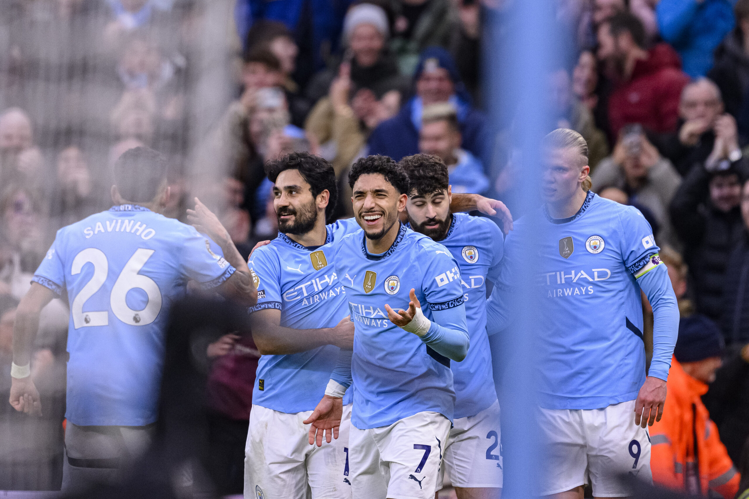 Etihad Stadium MANCHESTER, ENGLAND - FEBRUARY 15: Omar Marmoush of Manchester City (C) celebrates his goal with teammates during the Premier League 2024/25 Matchweek 25 match between Manchester City FC and Newcastle United FC at Etihad Stadium on February 15, 2025 in Manchester, England.  (Richard Callis / SPP) (Photo by Richard Callis / SPP/Sipa USA)
2025.02.15 Manchester
pilka nozna liga angielska
Manchester City FC - Newcastle United FC
Foto SPP/SIPA USA/PressFocus

!!! POLAND ONLY !!!