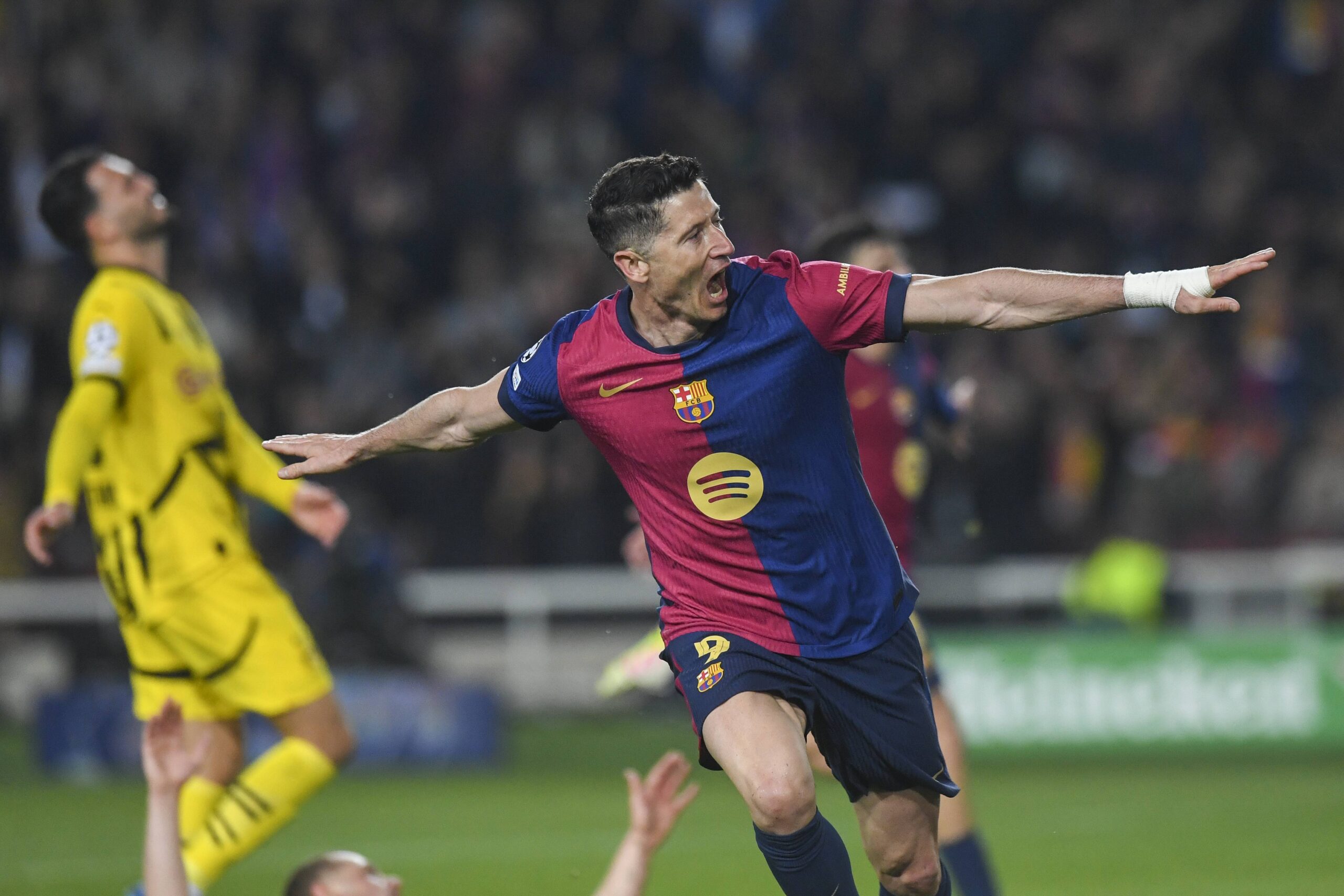 UEFA Champions League soccer match FC Barcelona, Barca vs Borussia Dortmund at Montjuic Olimpic Stadium in Barcelona. Spain 09 April 2025. Lewandowski celebrates a goal 900/Cordon Press PUBLICATIONxNOTxINxFRAxESP 900/CordonxPress LOF - UEFA Champions League FC Barcelona vs Borussia Dortmund
2025.04.09 Barcelona
pilka nozna , Liga Mistrzow
FC Barcelona - Borussia Dortmund
Foto IMAGO/PressFocus

!!! POLAND ONLY !!!