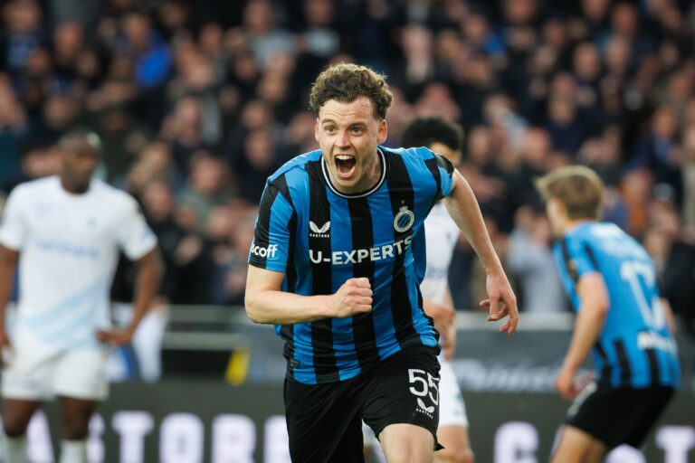 Club&#039;s Maxim De Cuyper celebrates after scoring during a soccer match between Club Brugge and KRC Genk, Sunday 13 April 2025 in Brugge, on day 3 (out of 10) of the Champions&#039; Play-offs of the 2024-2025 &#039;Jupiler Pro League&#039; first division of the Belgian championship. BELGA PHOTO KURT DESPLENTER (Photo by KURT DESPLENTER/Belga/Sipa USA)
2025.04.13 Brugia
pilka nozna liga belgijska
Club Brugge - KRC Genk
Foto Belga/SIPA USA/PressFocus

!!! POLAND ONLY !!!