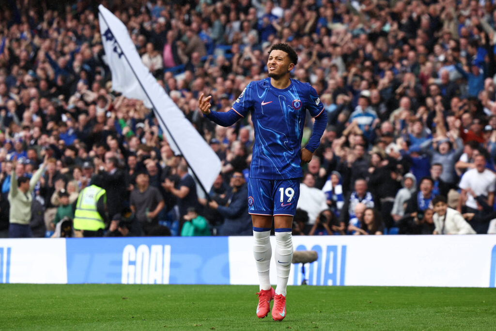Chelsea v Ipswich Town Premier League 13/04/2025. GOAL 2-2 Jadon Sancho of Chelsea scores a goal and celebrates during the Premier League match between Chelsea and Ipswich Town at Stamford Bridge, London, England on 13 April 2025. London Stamford Bridge Greater London England Editorial use only DataCo restrictions apply See www.football-dataco.com , Copyright: xPaulxPhelanx PSI-21816-0042
2025.04.13 Londyn
pilka nozna , liga angielska
Chelsea Londyn - Ipswich Town
Foto IMAGO/PressFocus

!!! POLAND ONLY !!!