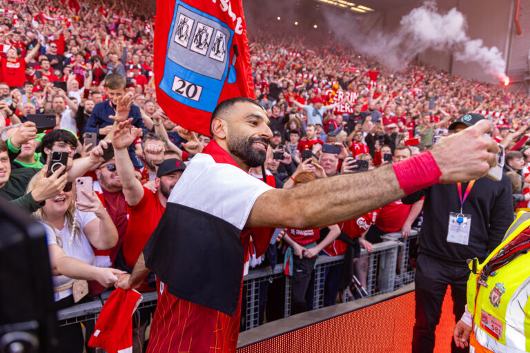 (250428) -- LIVERPOOL, April 28, 2025 (Xinhua) -- Liverpool&#039;s Mohamed Salah celebrates after the English Premier League match between Liverpool FC and Tottenham Hotspur FC in Liverpool, Britain, April 27, 2025. (Xinhua)FOR EDITORIAL USE ONLY. NOT FOR SALE FOR MARKETING OR ADVERTISING CAMPAIGNS. NO USE WITH UNAUTHORIZED AUDIO, VIDEO, DATA, FIXTURE LISTS, CLUB/LEAGUE LOGOS OR &quot;LIVE&quot; SERVICES. ONLINE IN-MATCH USE LIMITED TO 45 IMAGES, NO VIDEO EMULATION. NO USE IN BETTING, GAMES OR SINGLE CLUB/LEAGUE/PLAYER PUBLICATIONS.

27.04.2025 LIVERPOOL
pilka nozna liga angielska
Liverpool FC - Tottenham Hotspur FC
FOTO Li Ying / Xinhua / PressFocus

POLAND ONLY!!